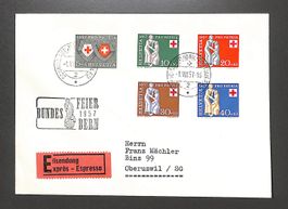 1957 Satzbrief Pro Patria BUNDESFEIER BERN Automobil-Postbur