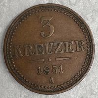 Österreich, 3 Kreuzer 1851A Münze
