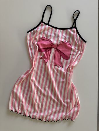 Nightdress pink white stripes bow print Size S