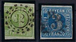 Bayrische 3+9 Kreuzer Marken ca.1850/60 mit Mühlradstempel