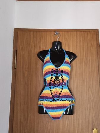 Body/Maillot de bain crochet rayé multicolore taille M/L neu