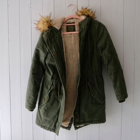 Mädchen Parka khaki mit Kunstfell gefüttert