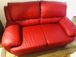 Rotes Ledersofa, 2 & 3 plätzig, Top Zustand!