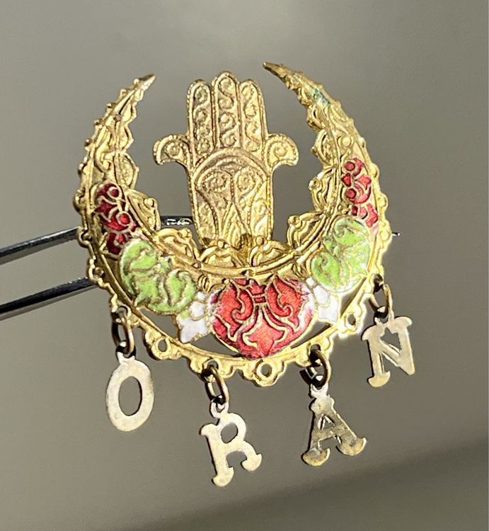 Broche Vintage Couronne En Or émail Cloisonné Fleur - Bijou Ancien *3462