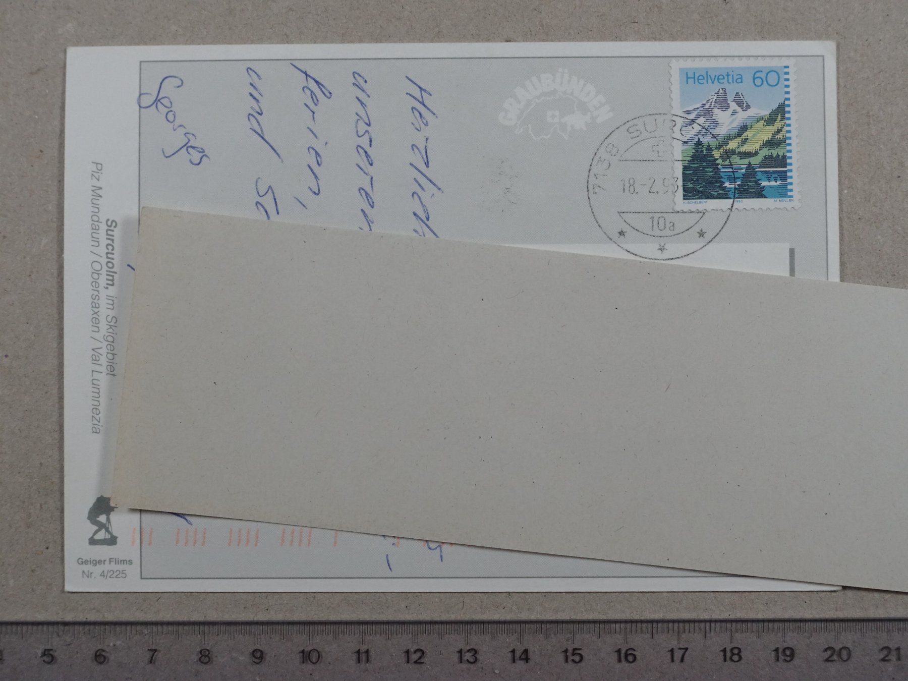 Cartoline postali: Surcuolm, 1993 – Usato da Lenzburg venduto da fh1 1