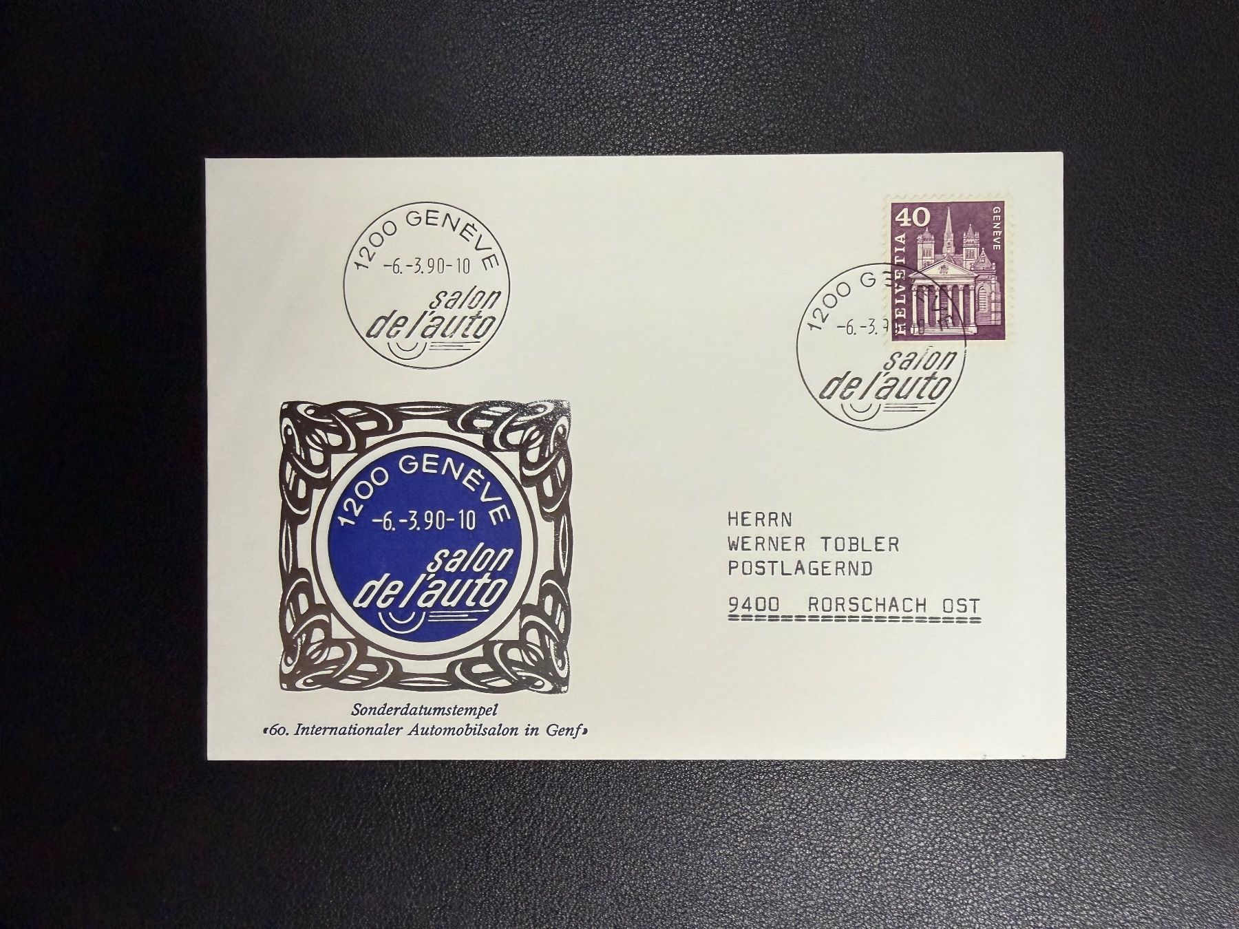 Stempel: 60. Intern. Automobilsalon Genf 6.3.1990 – Gebraucht aus oberrüti von jeanmei