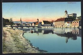 Schaffhausen, Ortspanorama mit Brücke u