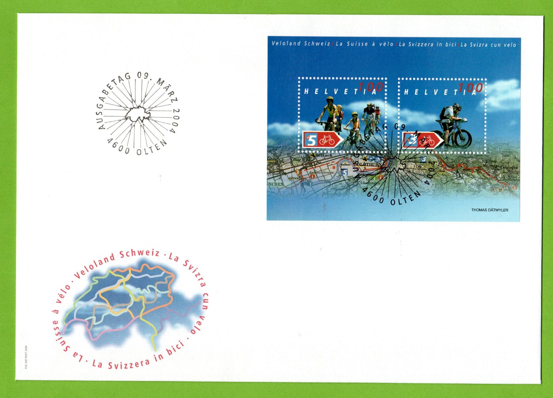 Tutti i francobolli: 2004 FDC Veloland Schweiz  Block blanco LP – Usato da Stein am Rhein venduto da Huehnerhund