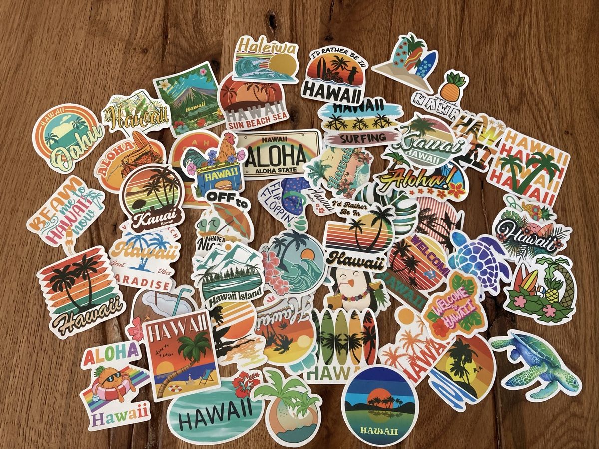 Cartoline postali: 50 schöne Hawaii Stickers -5 - 9 CM -  neu!!! – Nuovo e nell'imballaggio originale da Bremgarten AG venduto da Eurotiz