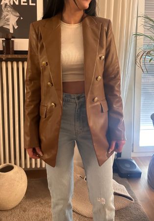 Zara Lederoptik-Blazer Braun/Cognac – Gr. XS