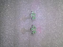 OHRRINGE MODESCHMUCK 2 BLUMEN,,,GRÜN,,,GLANZIG