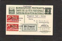 Bundesfeierkarte 1914 ,Flugpost Genf - Zürich ,gel. 22.IV.25