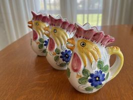 3 kleine handgemalte Vintage Karaffen "Hahn" Keramik Deruta