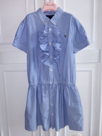 Ralph Lauren girls Oxford ruffle shirt dress 10 Y 140 NEW