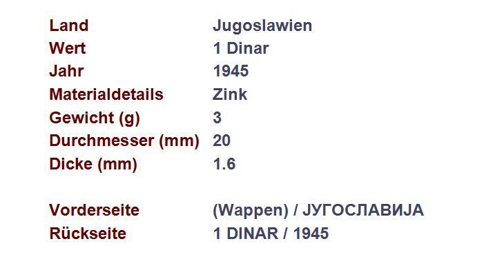 Tutti le monete: 1 Dinar 1945 RR – Usato da Flamatt venduto da samowarow 3