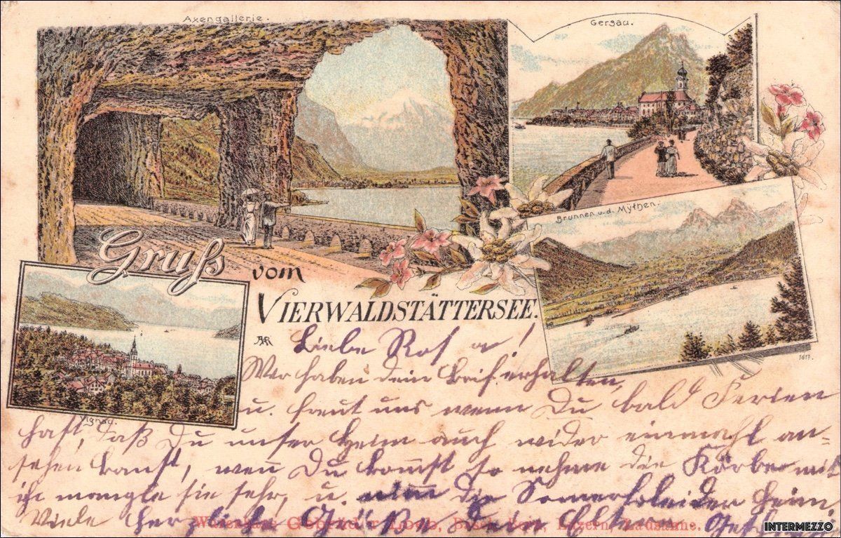 Grafiken & Lithographien: Vierwaldstättersee // Litho 1902 Brunnen – Gebraucht aus Basel von intermezzo12