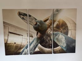 Grosses 3-teiliges Wandbild mit Flugzeugmotiv