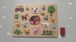 Holz Steckpuzzle Bauernhof mit Griffen gebraucht
