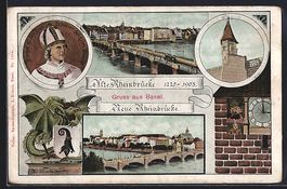 Basel, Alte und neue Rheinbrücke, Bisch