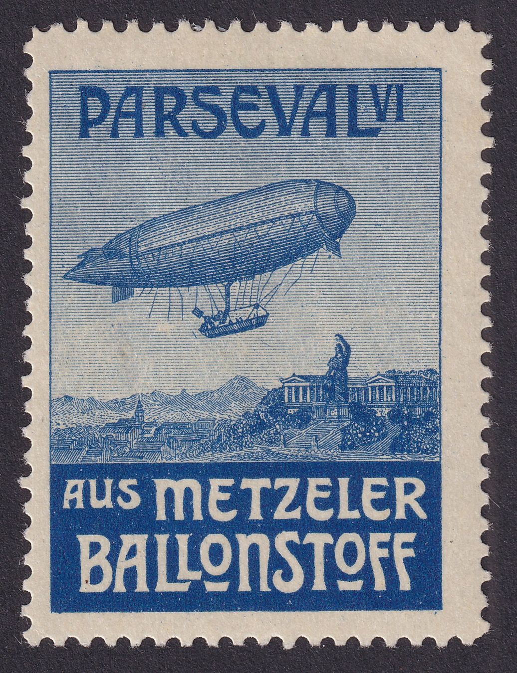 Tutti i francobolli: Flugspende Vignette 1912.6Bd blau, Parseval VI, Metzeler – Usato da Ebikon venduto da SilvioFreund