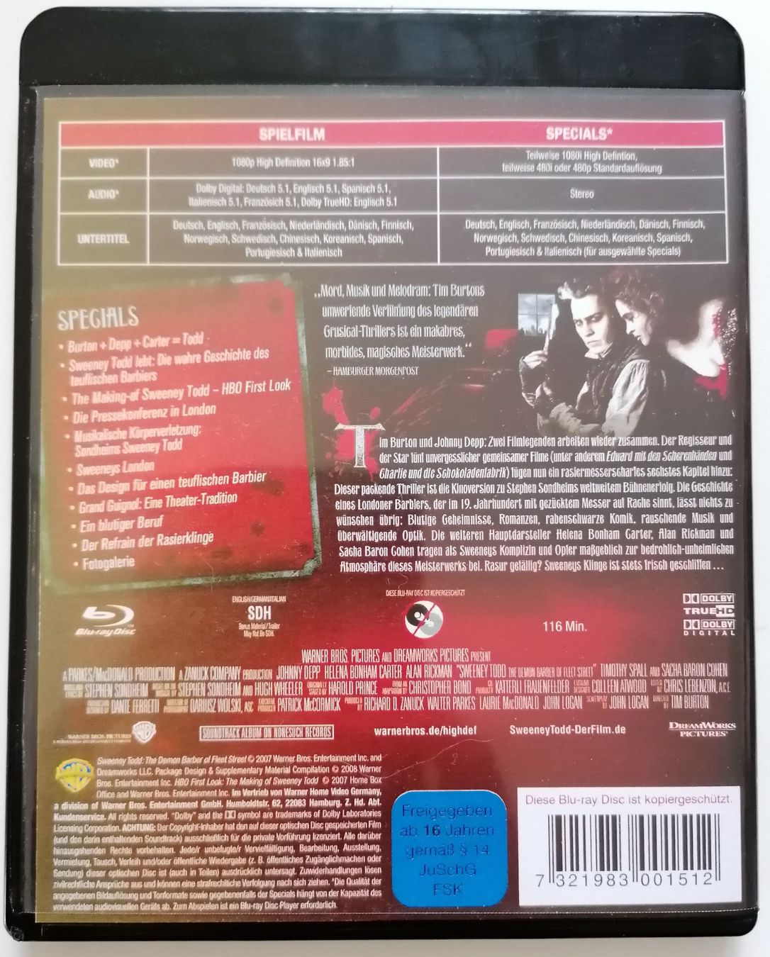 Alle DVDs: Sweeney Todd - Der teuflische Barbier - Blu-ray Johnny Depp – Gebraucht aus Oberurnen von mackrokodile 2