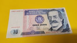 Seltene 10 Intis Banknote, Peru, Jahrgang 1987,