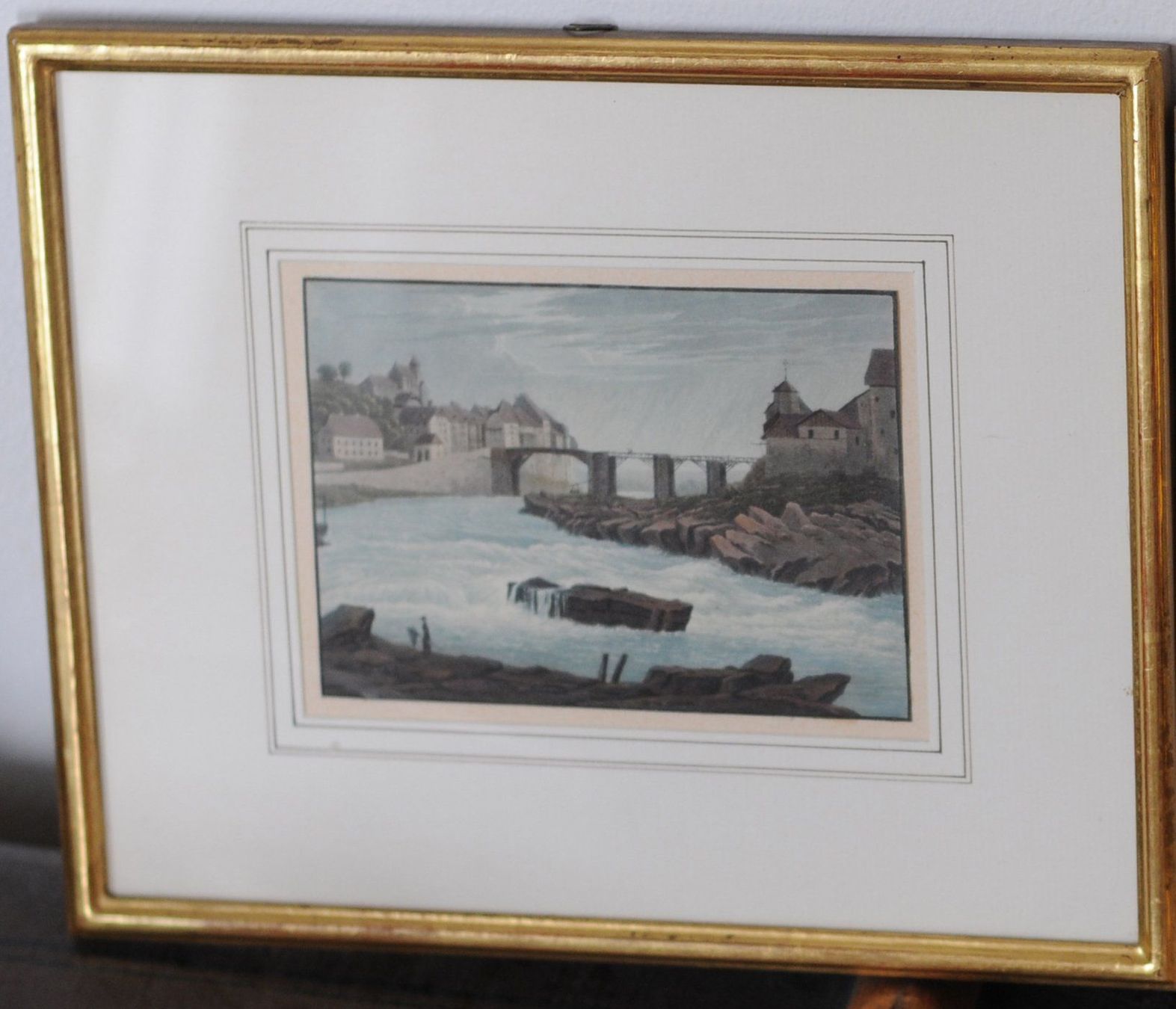 Incisioni: LAUFENBURG Kolorierte Aquatinta 1840 – Usato da Rheinfelden venduto da chiasma