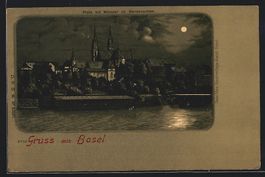 Lithographie Basel, Pfalz mit Münster