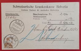 NACHNAHME HELVETIA KRANKENKASSE BERN SCHWARZENBURG 1909