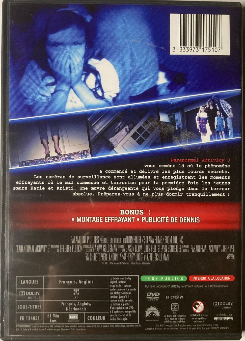 Tutti i DVDs: PARANORMAL ACTIVITY 3 – Usato da Poliez-Pittet venduto da Newtown-Records 1