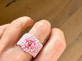 🌸 bague rose fait main, perles pièce unique / Rosa Ring 58