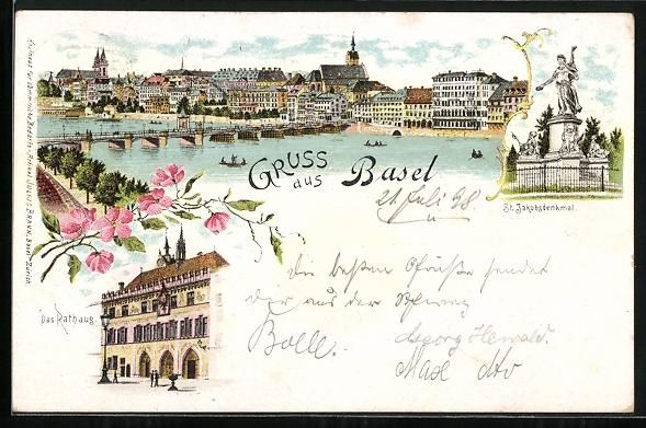 Cartes postales: Litho Basel, Teilansicht, Rathaus, St. J – D'occasion à Berlin par bartko-reher