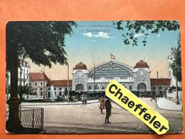 Basel Centralbahnplatz mit Bundesbahnhof um 1912 selten!
