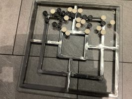 Mühlespiel aus Glas/Metall, neuwertig