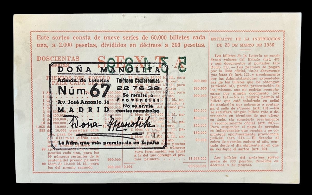 Banconote: Spanien Lotterielos 1956 – Usato da Winterthur venduto da Numismatica-Vitu 1