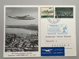1948 Karte Sonderflug Genf-Antilles