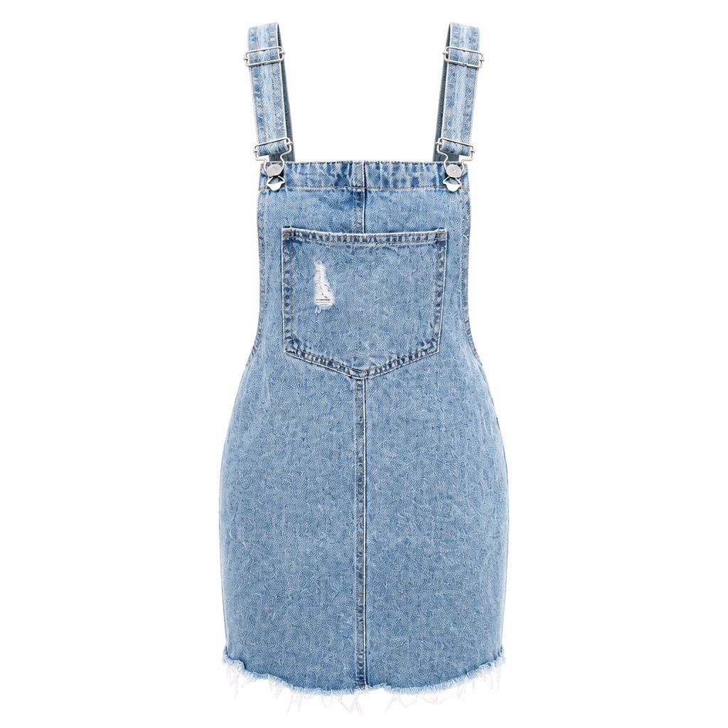 Vestiti: Pull&Bear Jeans Latzkleid Denim hellblau Gr. S/M Fransen – Usato da Füllinsdorf venduto da Sunnebliemli7 1