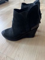 Geox Black Suede Leather Wedge Heel Ankle Boots, Size 37