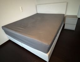 Double Bed with Fabric Headboard and Grey Frame Upholstery