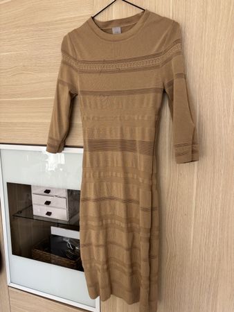 Kleid H&M gold beige mit Strukturmuster Gr. S