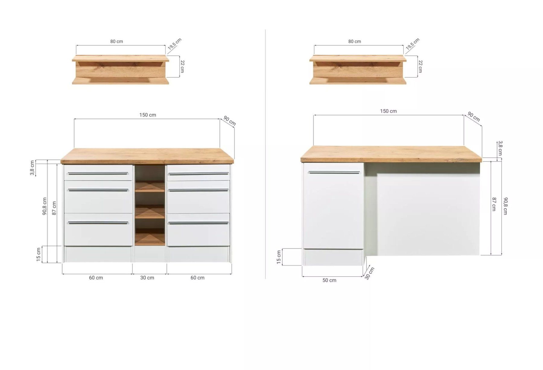 Cucine complete: 922 - Kücheninsel Gabriel 150cm mit Hängeregal Grau – Nuovo e nell'imballaggio originale da Wallenwil venduto da toesstalvertrieb 8