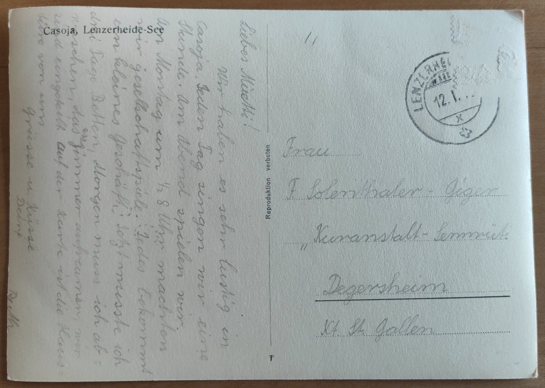 Ansichtskarten: Casoja Lenzerheide um1950 – Gebraucht aus St. Erhard von Chaeferli6 1