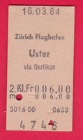 SBB KARTON-BILLETT, ZÜRICH FLUGHAFEN-USTER, 2.KLASSE, EINFAC
