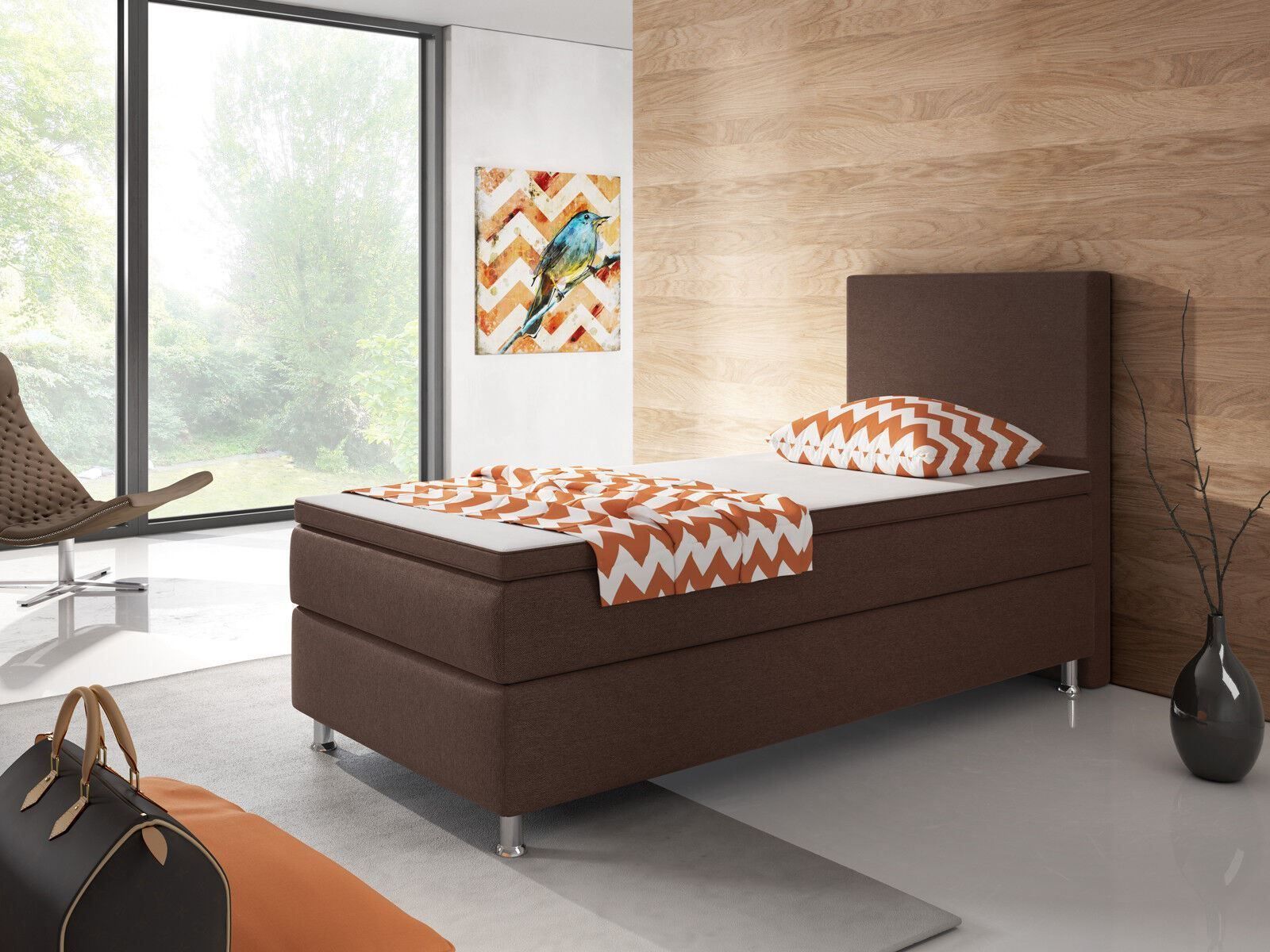 Betten: Boxspringbett 90x200 Braun Hotelbett Einzelbett Bett – Neu und originalverpackt aus Wallenwil von toesstal-vertrieb