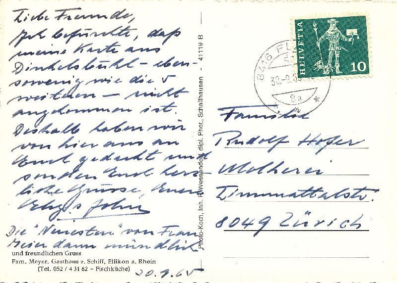 Cartoline postali: Ellikon am Rhein + 1965 – Usato da Emmenbrücke venduto da teestube 1