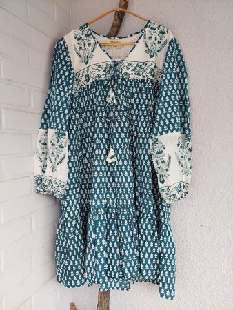 Mini Dress ~ Pine.  Hand block prints