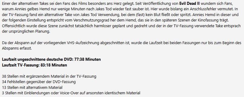 Tutti i DVDs: Seltene mexikanische TV-cut Version Horror Evil Dead  2 Dvd – Usato da Schlieren venduto da Moviepropde 2