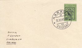 W 18 Genfer Block Ausschnitt auf Brief Aarau 31.12.1943