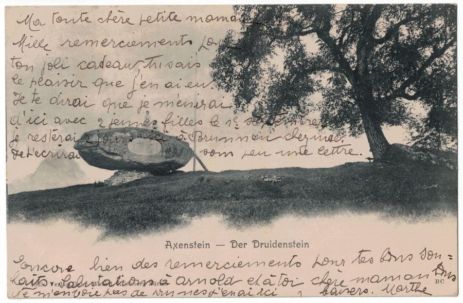 Cartoline postali: Axenstein - Der Druidenstein, gelaufen 1905 – Usato da Frauenfeld venduto da POML