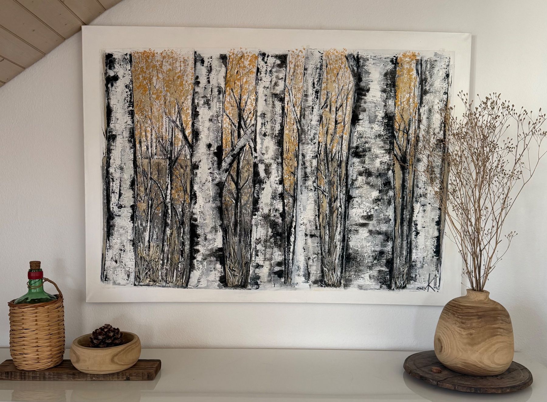 Dipinti: Birken - Bild, Birkenwald goldfarben 140x100 – Usato da Herisau venduto da Zyrtaka 2